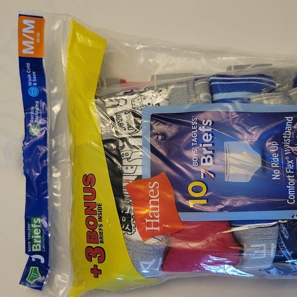 HANES Tagless Briefs 10 pair Boys Medium 10-12 - Picture 2 of 4